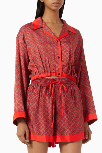 Scarf-print Cropped Shirt in Satin