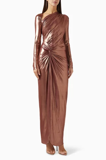 Asymmetric Draped Sarong Dress in Coated Jersey