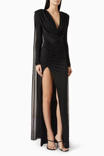 Cowl-neck Cape Gown in Jersey-georgette