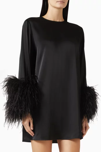 Feather Shift Dress in Satin