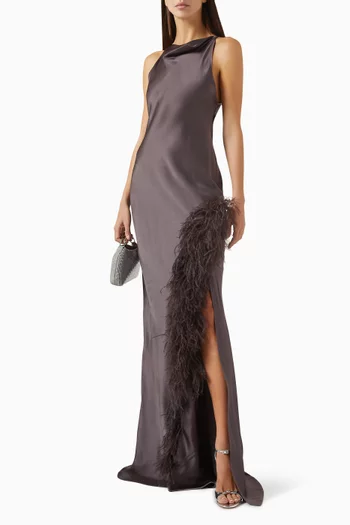 Feather Halter Gown in Satin