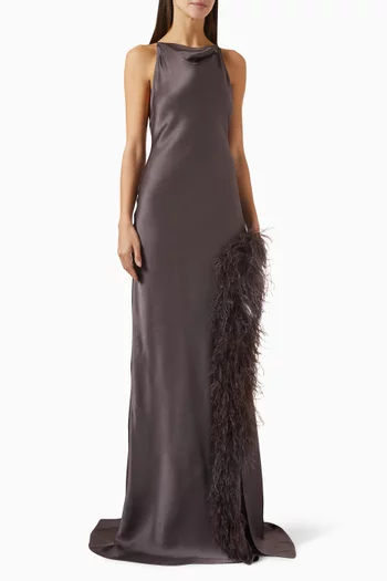 Feather Halter Gown in Satin