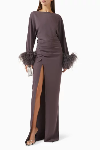 Feather Ruched Dress in Stretch-crepe