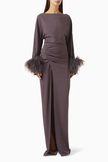 Feather Ruched Dress in Stretch-crepe