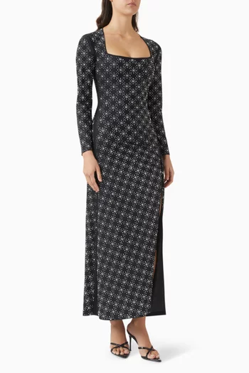 Pearl & Rhinestone Embellished Maxi Dress