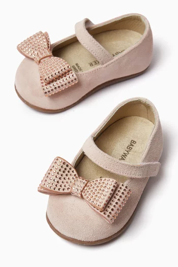 Bow Embellished Ballerinas in Suede