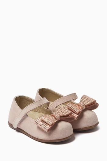 Bow Embellished Ballerinas in Suede