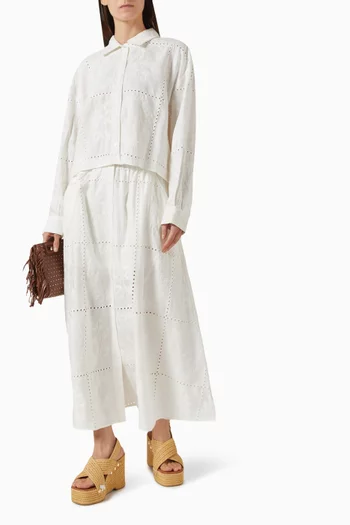 Jiciely Broderie Anglaise Skirt in Linen Blend