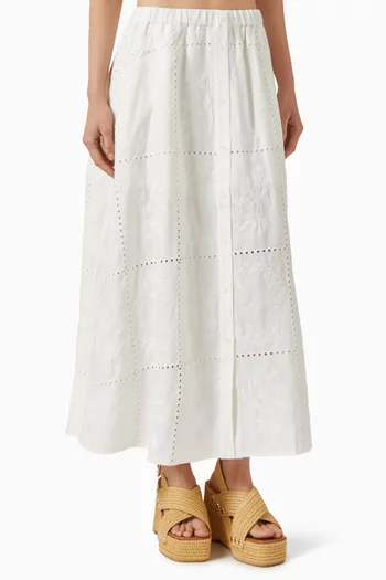 Jiciely Broderie Anglaise Skirt in Linen Blend