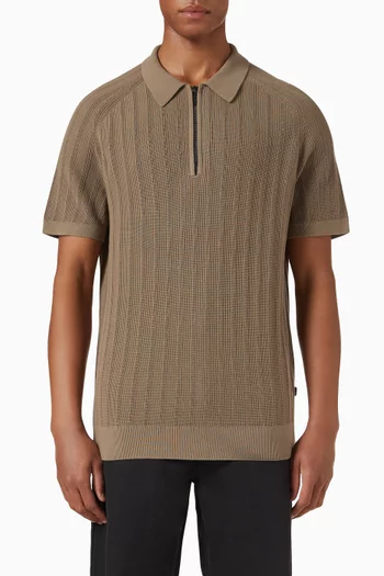 Knitted Zip Polo Shirt in Cotton