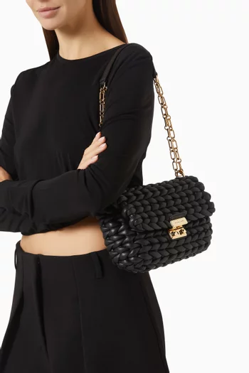 Large Tribeca Braided Shoulder Bag in Leather