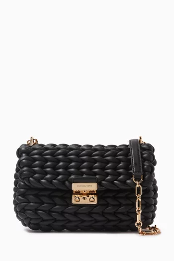 Large Tribeca Braided Shoulder Bag in Leather