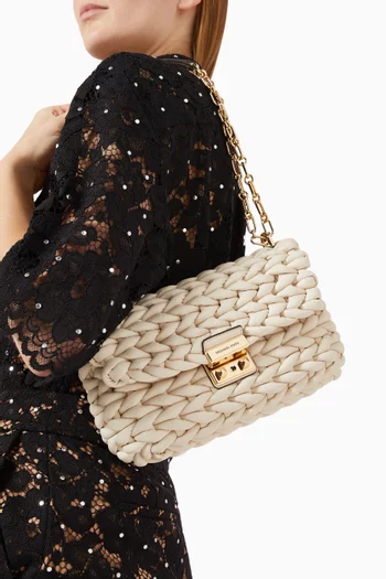 Large Tribeca Braided Shoulder Bag in Leather