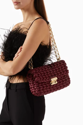 Large Tribeca Braided Shoulder Bag in Leather