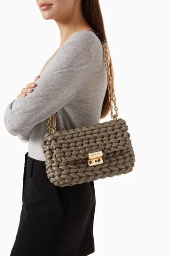 Large Tribeca Braided Shoulder Bag in Leather