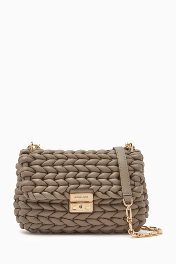 Large Tribeca Braided Shoulder Bag in Leather