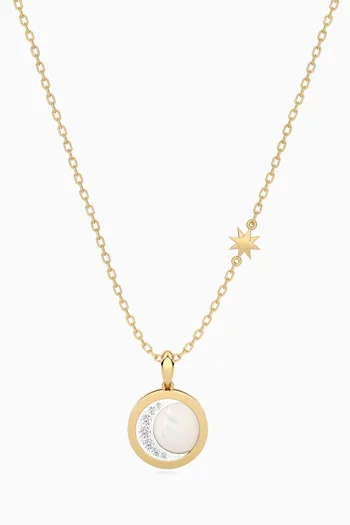 قلادة بدلاية دائرية مطلية بالمينا ومرصعة بالماس ذهب عيار 18