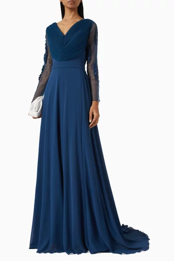 Embroidered Gown in Chiffon