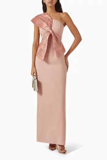 Embellished One-shoulder Dress in Crepe & Tulle