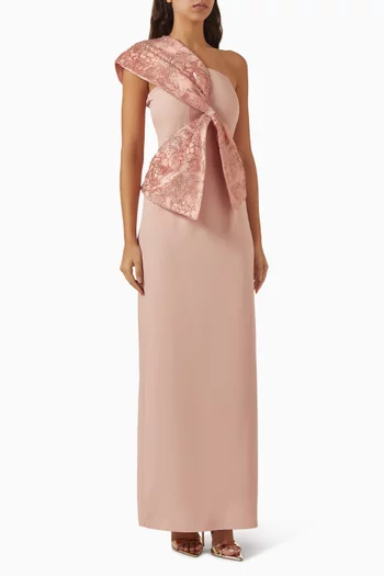 Embellished One-shoulder Dress in Crepe & Tulle