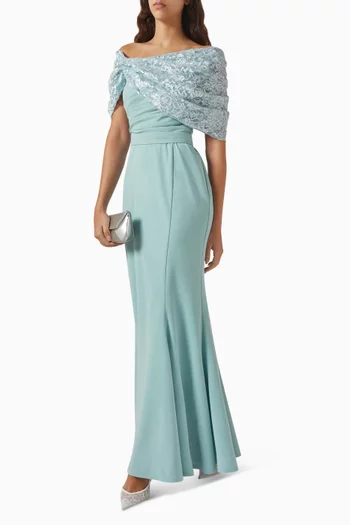 Off-shoulder Dress in Crepe & Lace