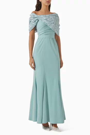 Off-shoulder Dress in Crepe & Lace