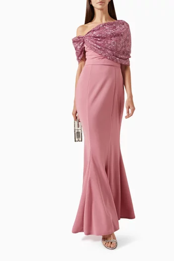 Off-shoulder Dress in Crepe & Lace