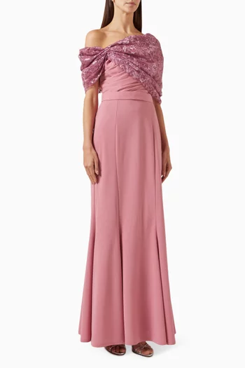 Off-shoulder Dress in Crepe & Lace