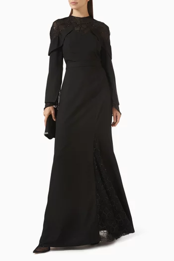 Embelllished Dress in Crepe & Tulle