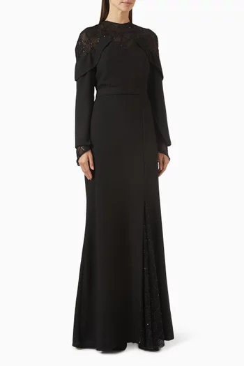 Embelllished Dress in Crepe & Tulle
