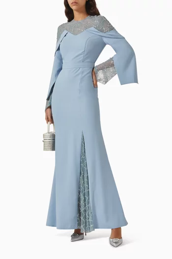 Embelllished Dress in Crepe & Tulle