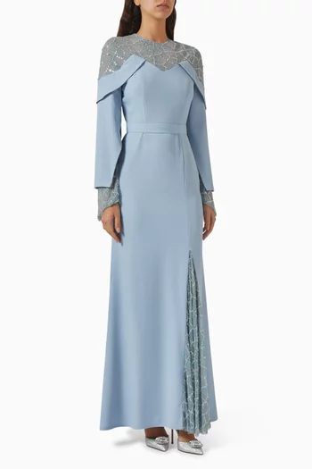Embelllished Dress in Crepe & Tulle