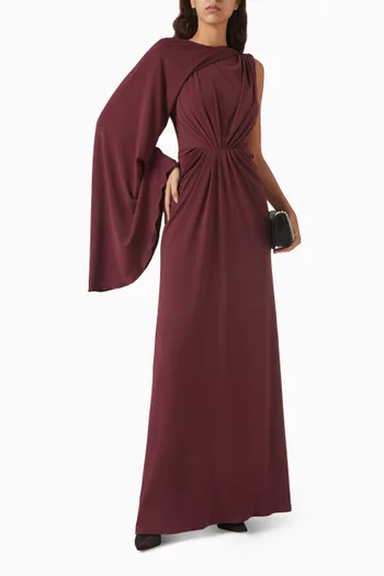 Gathered Cape Dress in Ribbed-jersey