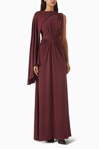 Gathered Cape Dress in Ribbed-jersey