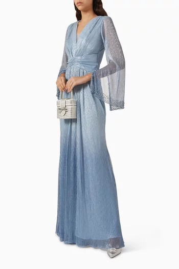 Embellished Gathered Dress in Stretch Lurex-knit