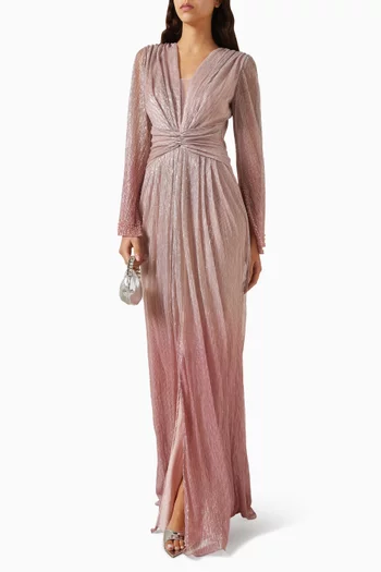 Embellished Gathered Dress in Stretch Lurex-knit