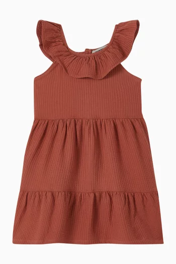 Ruffle-neck Dress in Textured Cotton