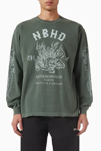 تي شيرت مزين بشعار الماركة قطن