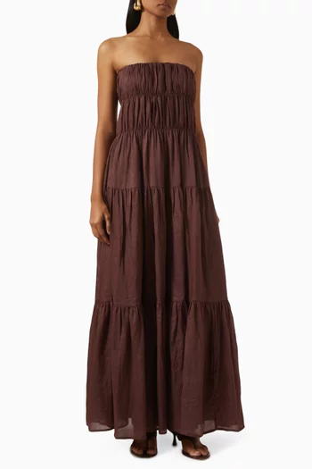 Artie Strapless Midi Dress in Ramie
