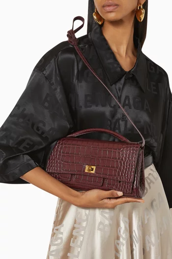 Small Bel Air Clutch Bag in Croc-embossed Leather
