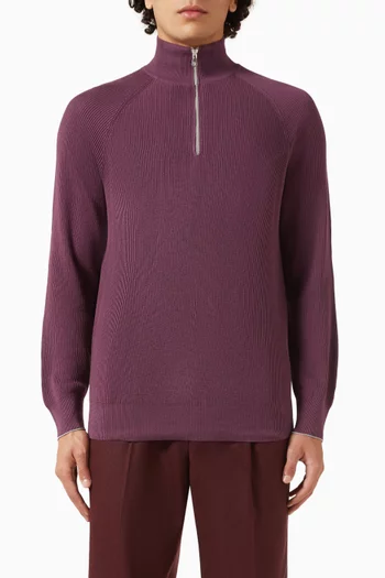 Half-zip Sweater in Cotton Rib-knit