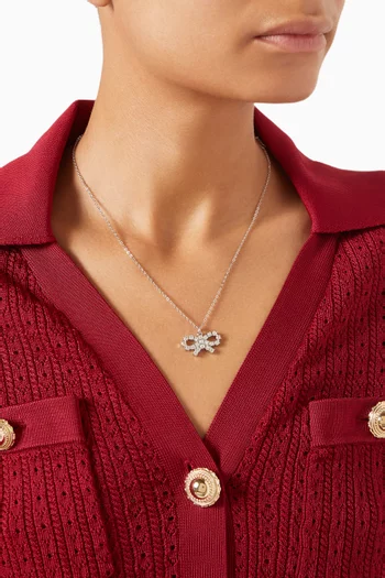 Micro Crystal Bow Necklace in Silver-plated Brass