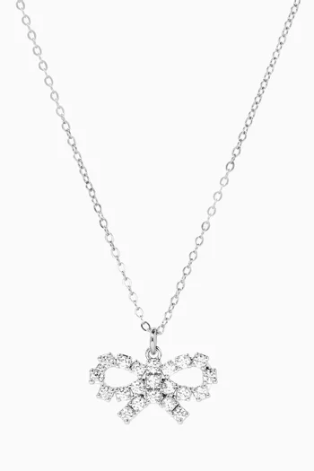 Micro Crystal Bow Necklace in Silver-plated Brass