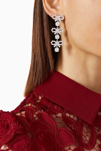 Micro Crystal Bow Drop Earrings in Silver-plated Brass