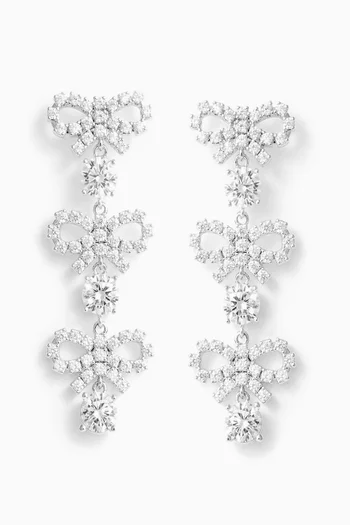Micro Crystal Bow Drop Earrings in Silver-plated Brass