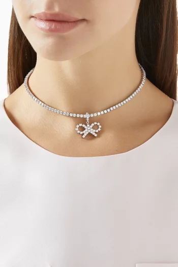 Crystal Bow Tennis Necklace in Silver-plated Brass