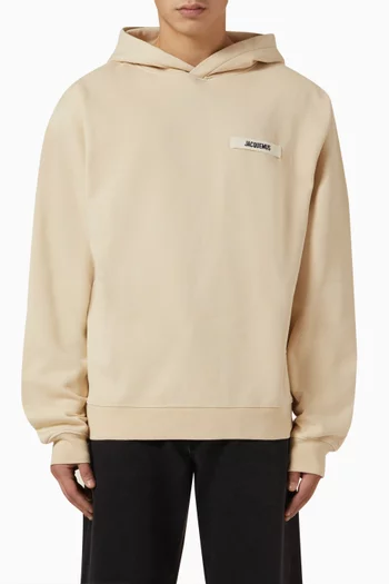 كنزة بغطاء رأس برقعة مضلعة قطن