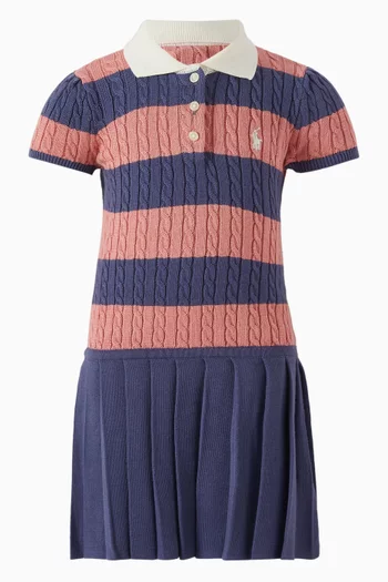 Pony Logo Stripe Dress in Cable-knit