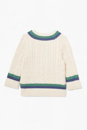Logo V-neck Pullover in Cotton Knit