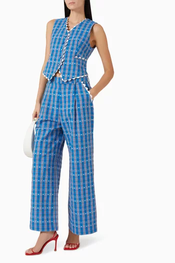 بنطال ماريا بنقشة مربعات مزيج قطن